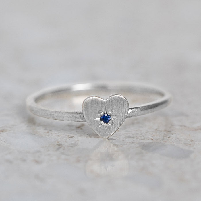 Blue Sapphire Mini Heart Stacking Ring