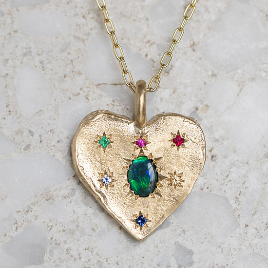 Black Opal Big Heart Necklace in 9ct Yellow Gold (In Stock)