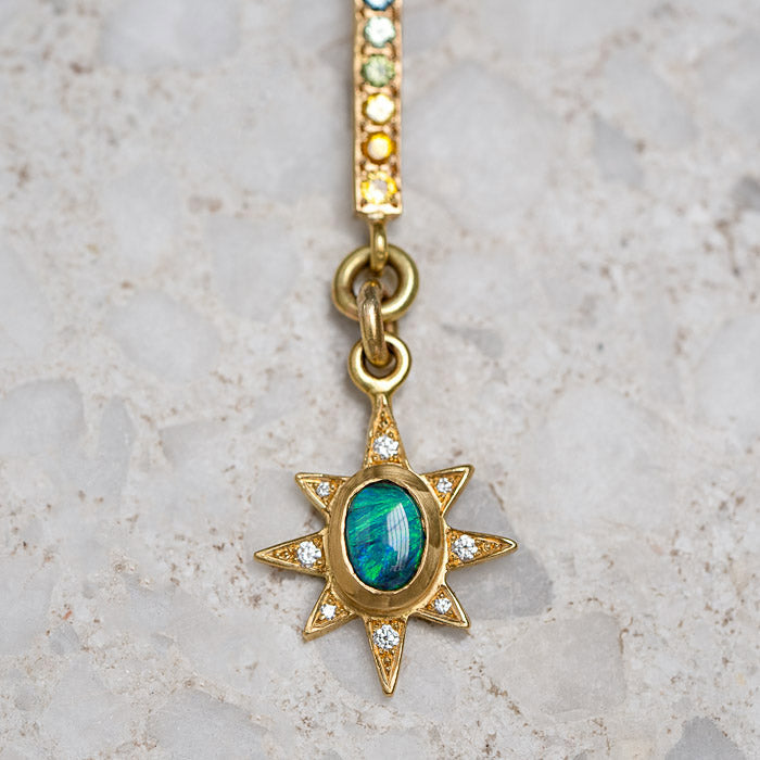 Black Opal Wand Necklace in 18ct Yellow Gold (In Stock)