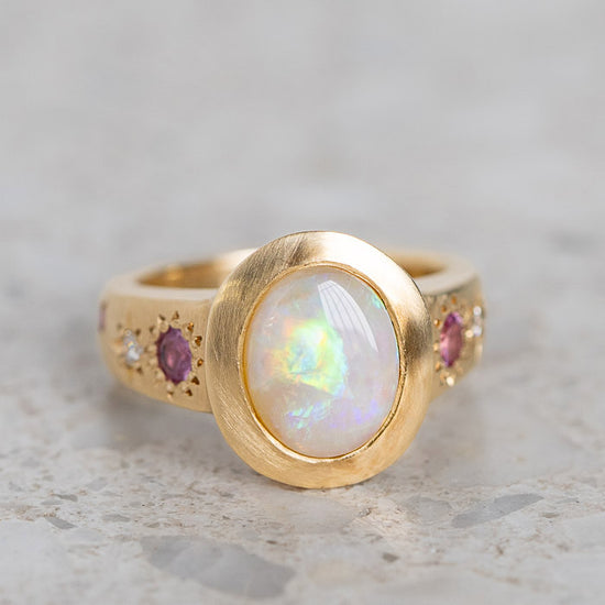 Crystal Opal Sun Punch Ring in 14ct Yellow Gold, Size K (In Stock)