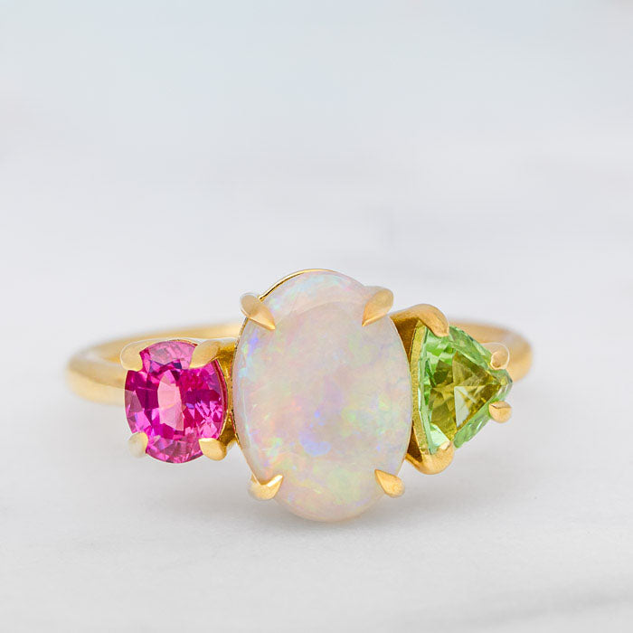 One-off Crystal Opal Splice Ring in 18ct Yellow Gold, Size O (In Stock)