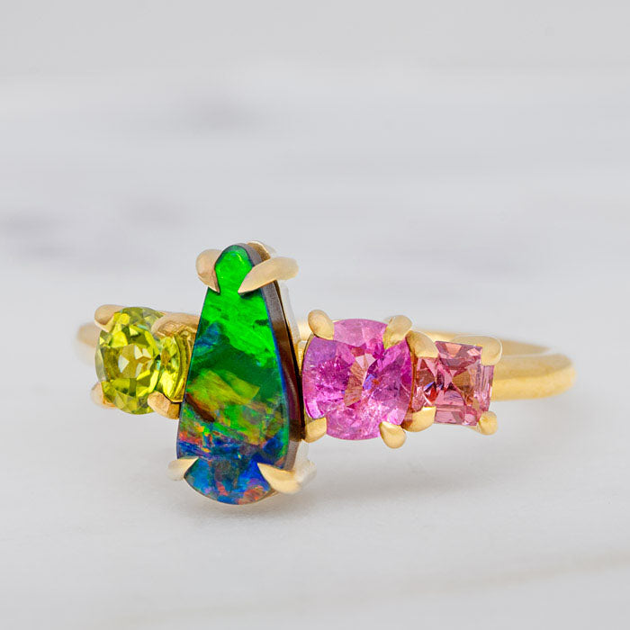 One-off Boulder Opal Splice Ring in 18ct Yellow Gold, Size O and a half (In Stock)