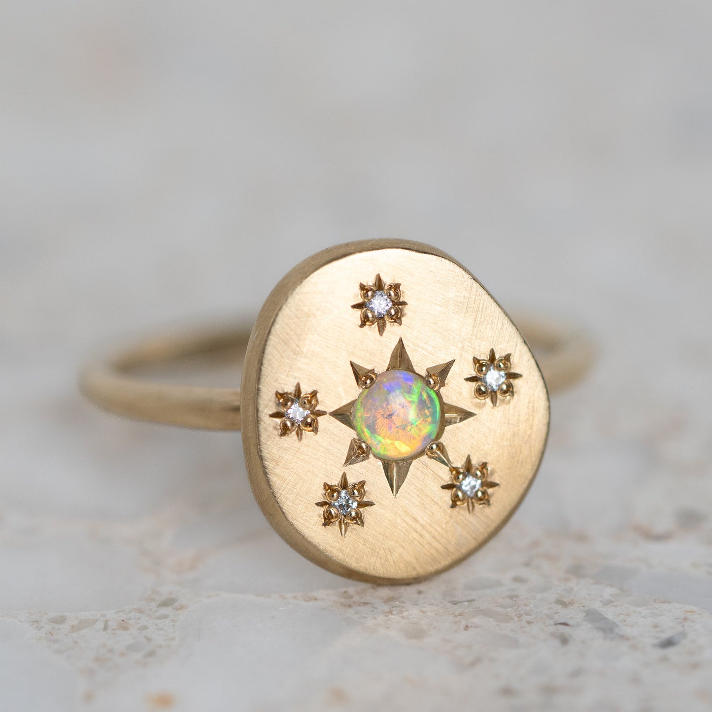 Load image into Gallery viewer, Opal and Diamond Snowflake Pebble Ring
