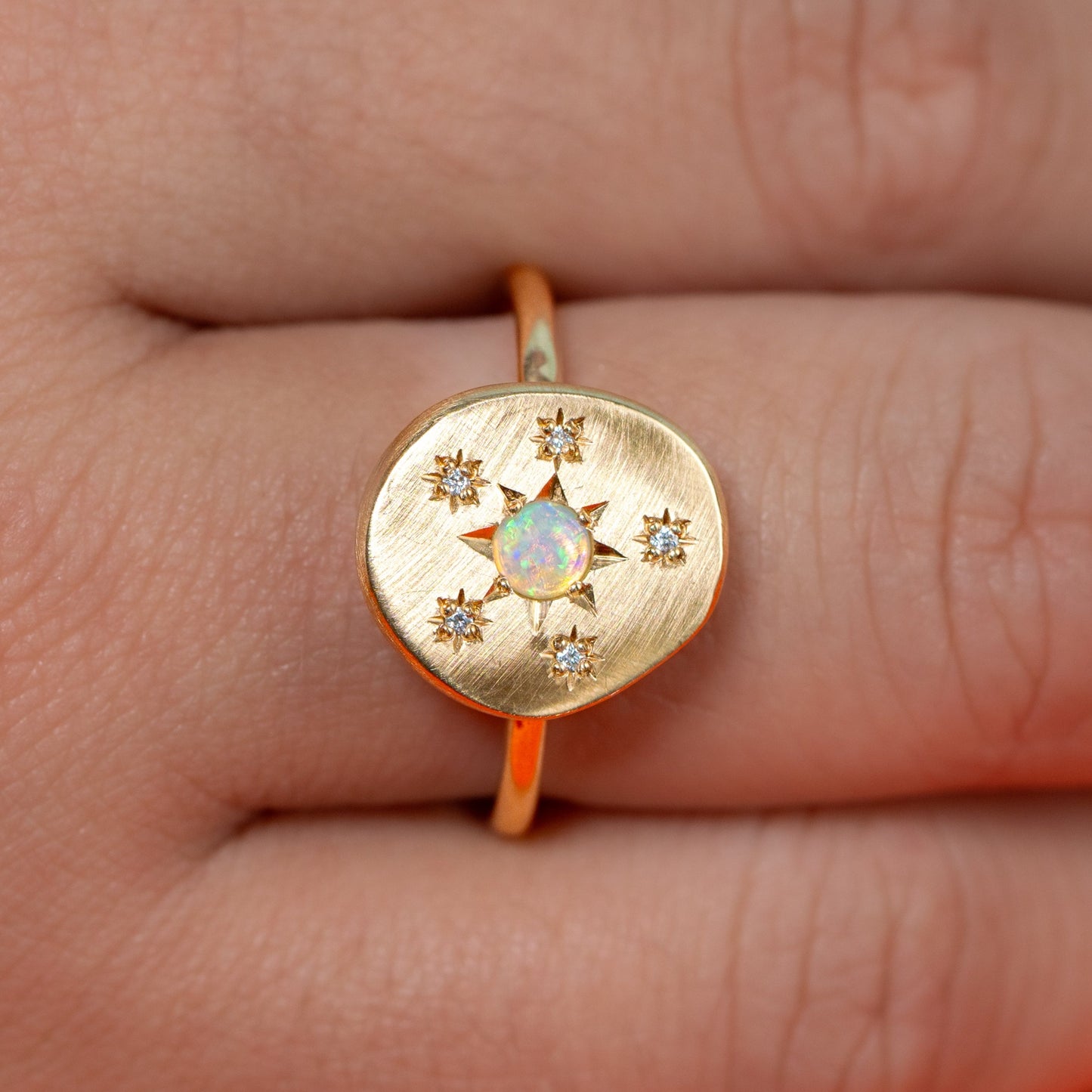 Opal and Diamond Snowflake Pebble Ring