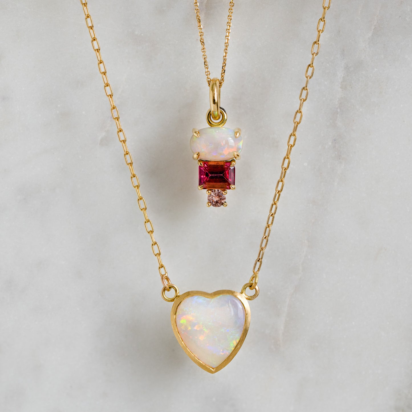 Load image into Gallery viewer, Crystal Opal Big Heart Necklace In 18ct Yellow Gold (In Stock)
