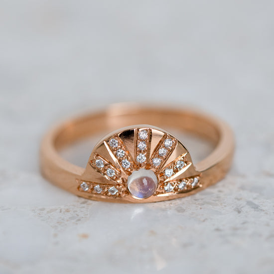 Moonstone Rising Band In 18ct Rose Gold, Size P (In Stock)
