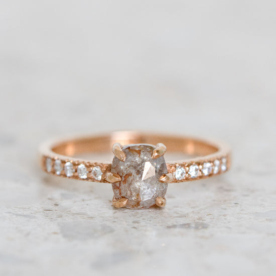 Load image into Gallery viewer, Golden Cushion Salt &amp;amp; Pepper Diamond Elizabeth Ring In 18ct Rose Gold, Size K and half (In Stock)
