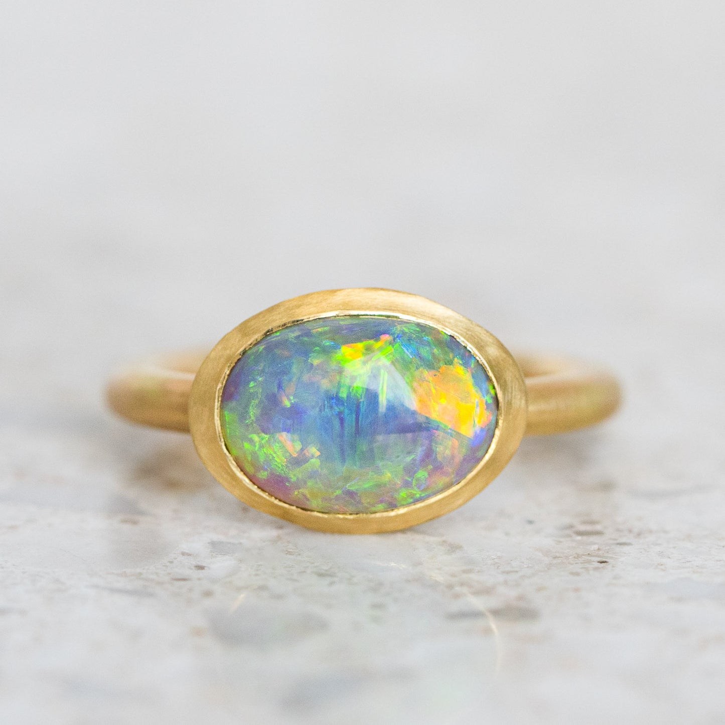 One-off Black Opal Ring In 18ct Yellow Gold, Size O and a half (In Stock)