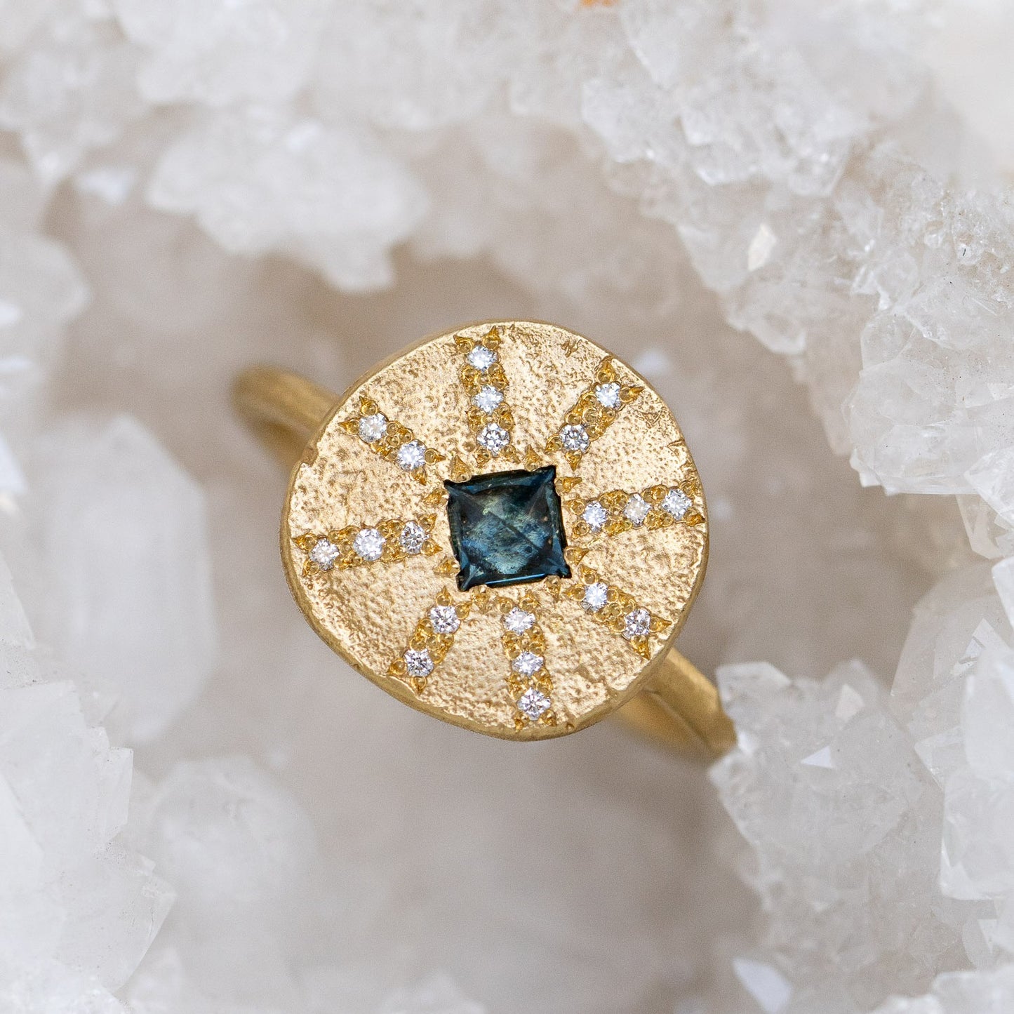 Teal Parti Sapphire Sun Ray Ring