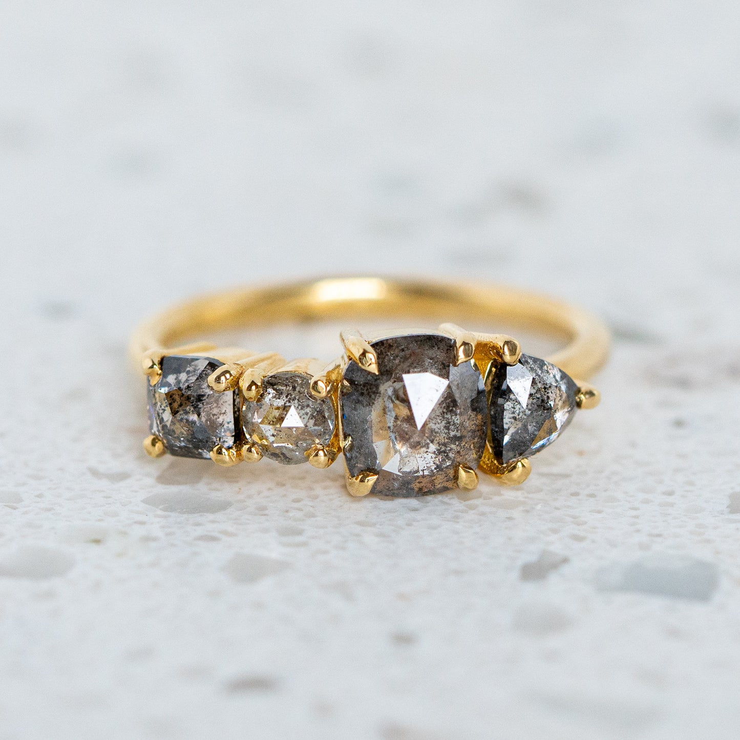 Load image into Gallery viewer, Salt and Pepper Diamond Splice Ring In 18ct Yellow Gold, Size L (In Stock)
