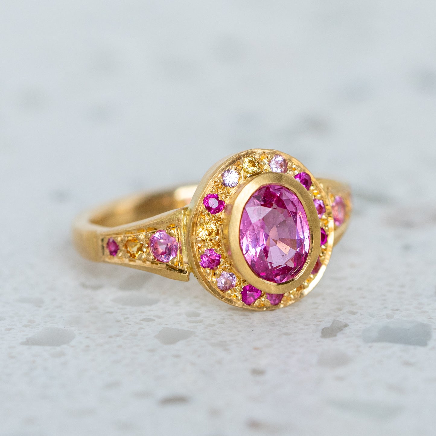 Shades of Pink Sapphire Roman Ring