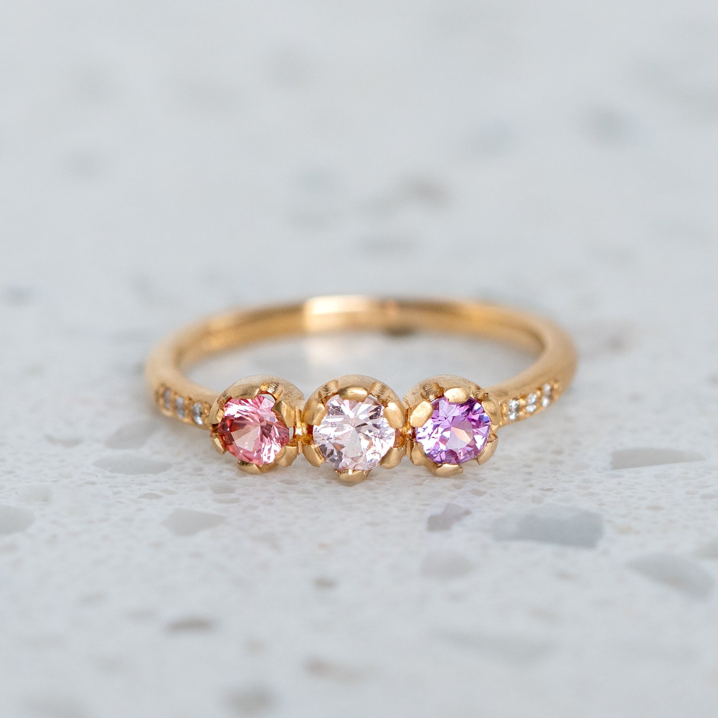 One Off Juliet Ring with Padparadscha Peach Sapphire, In 14ct Yellow Gold, Size L  1/2 (In Stock)