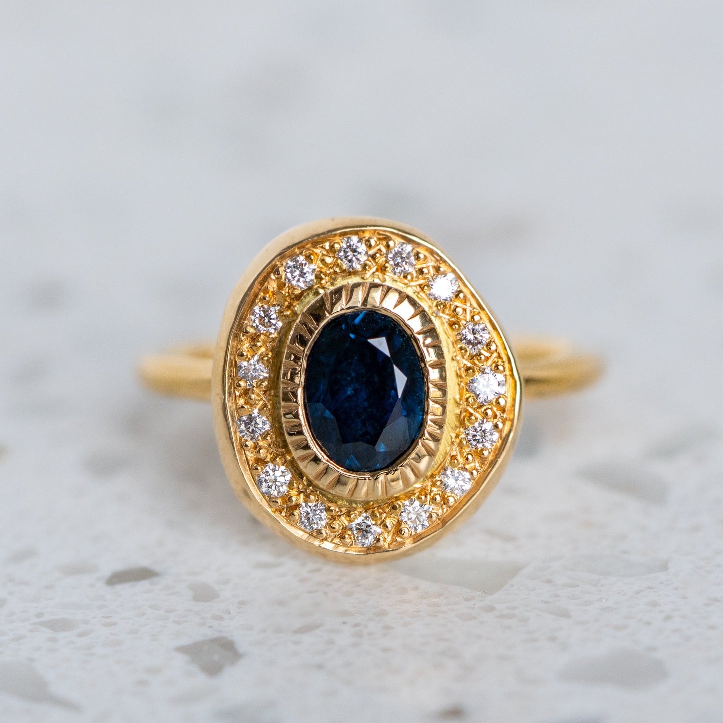 Load image into Gallery viewer, Pompeii Sapphire Ring, In 18ct Yellow Gold, Size K and a half (In Stock).

