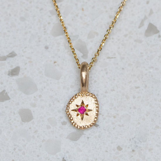 Rubble Necklace September Birthstone, in 9ct Yellow Gold, Pink Sapphire (In Stock)