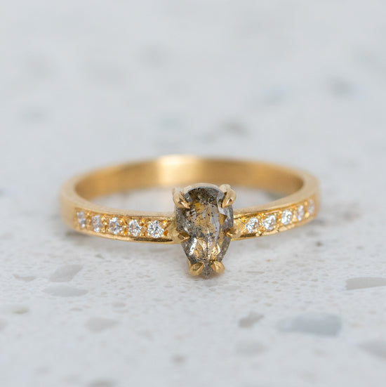 Salt & Pepper Diamond Elizabeth Ring In 18ct Yellow Gold, Size N and a half (In Stock)