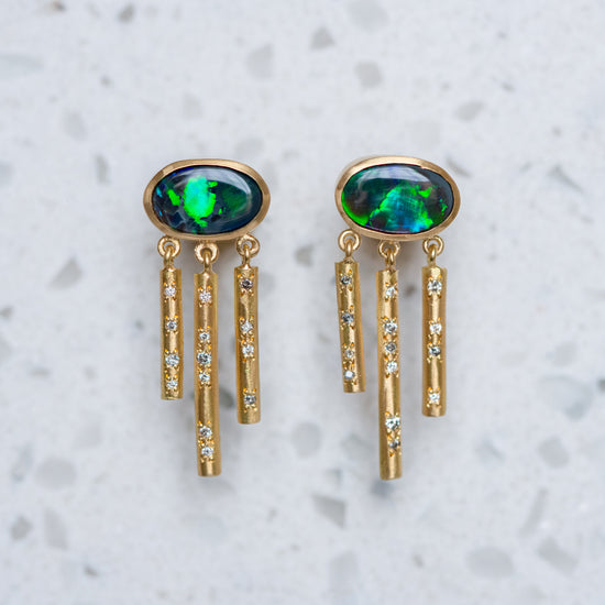 Load image into Gallery viewer, Black Opal And Salt And Pepper Chime Earrings
