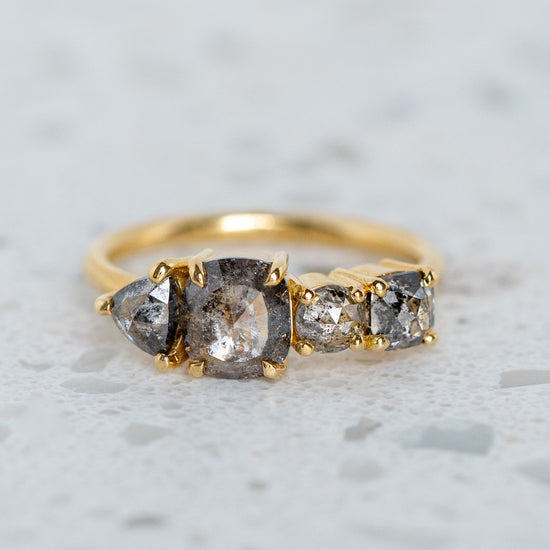 Salt and Pepper Diamond Splice Ring In 18ct Yellow Gold, Size L (In Stock)