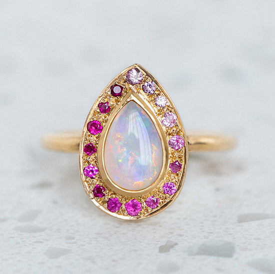 Ombre Crystal Opal ring with Shades of Pink and Lilac Sapphires