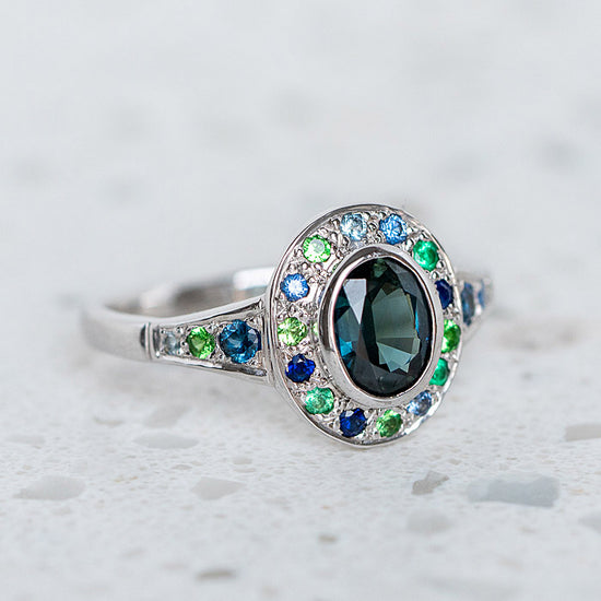 Load image into Gallery viewer, Large Oval Parti Sapphire Roman Ring
