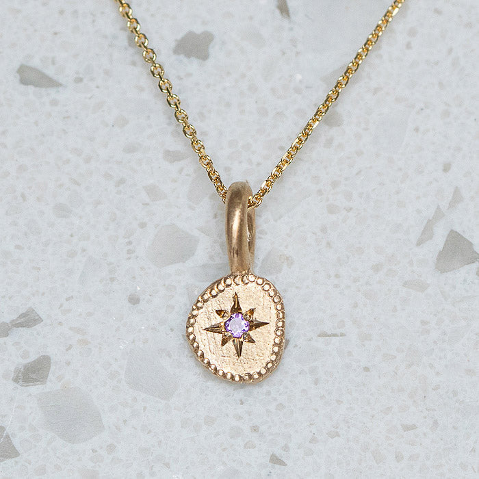 Rubble Necklace February Birthstone, Amethyst in 9ct Yellow Gold (In Stock)