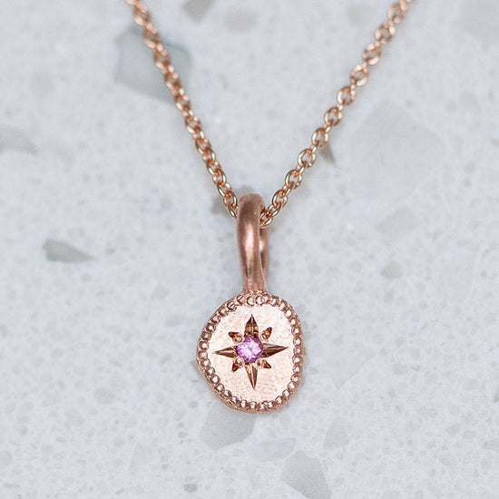 Rubble Necklace September Birthstone, Sapphire, in 9ct Rose Gold (In Stock)