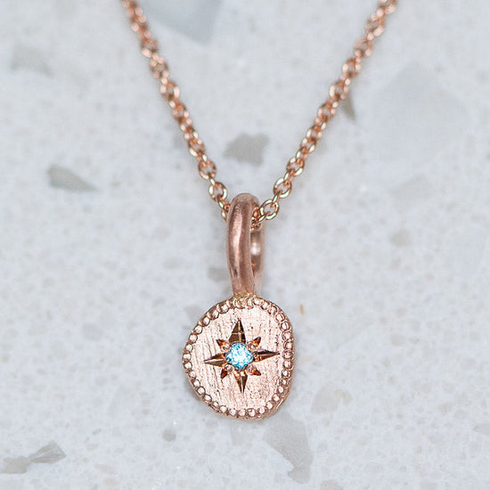 Rubble Necklace March Birthstone, Aquamarine in 9ct Rose Gold (In Stock)