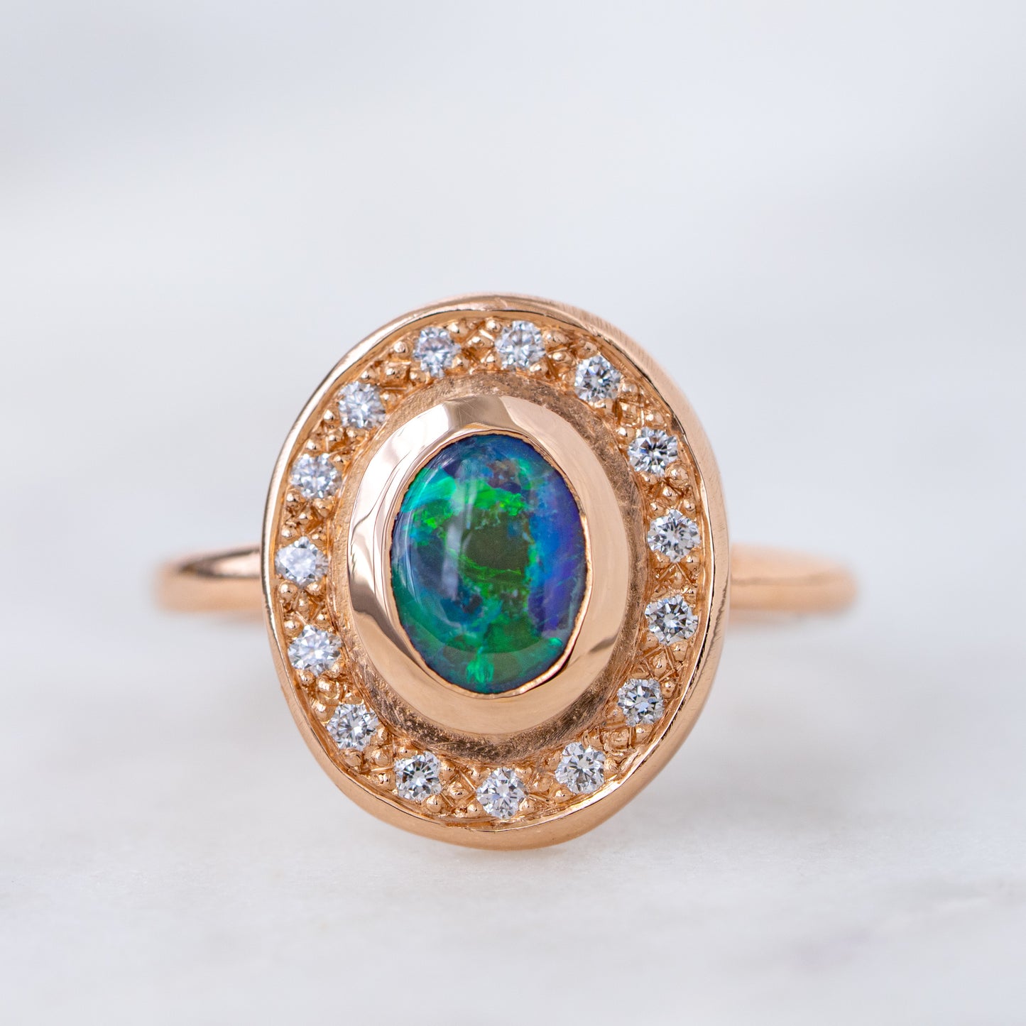 Black Opal Pompeii  Ring In 18ct Rose Gold, Size I (In Stock)