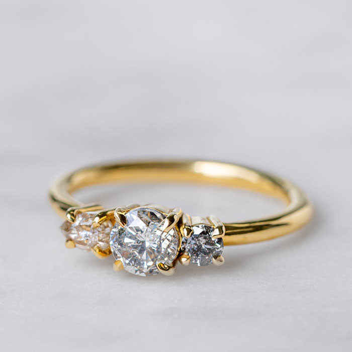 Salt And Pepper Trio Diamond Splice Ring in 18ct Yellow Gold, Size M (In Stock)