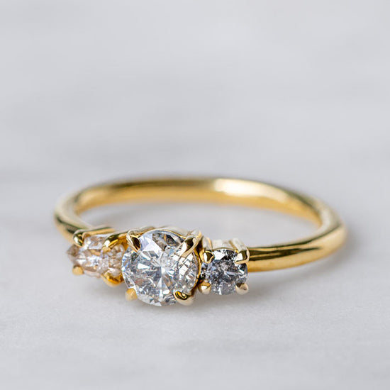 Salt And Pepper Trio Diamond Splice Ring in 18ct Yellow Gold, Size M (In Stock)