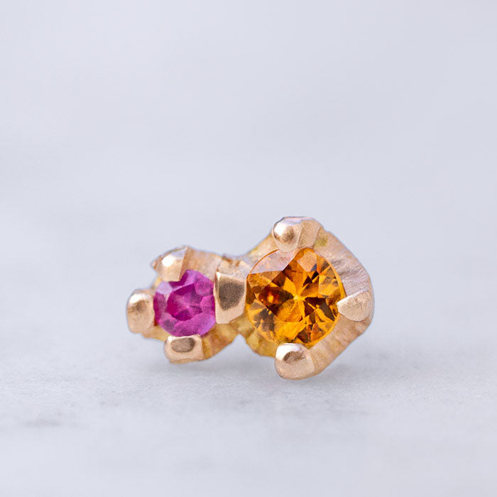 Pink and Orange Sapphire Bud Single Stud