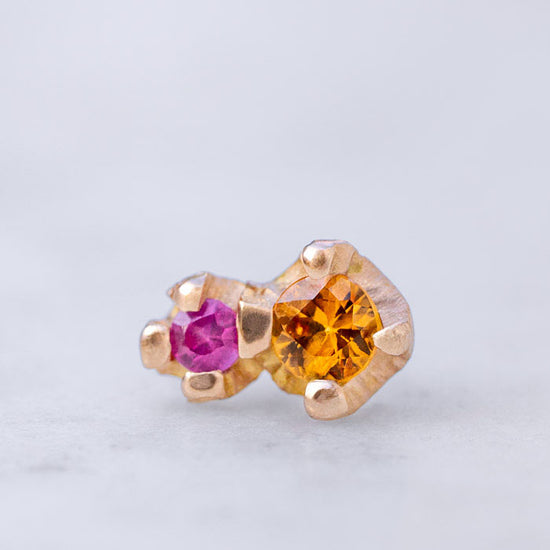 Pink and Orange Sapphire Bud Single Stud
