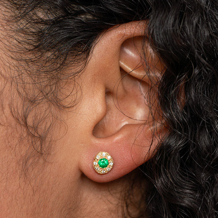 Emerald and Diamond Single Pebble Earring