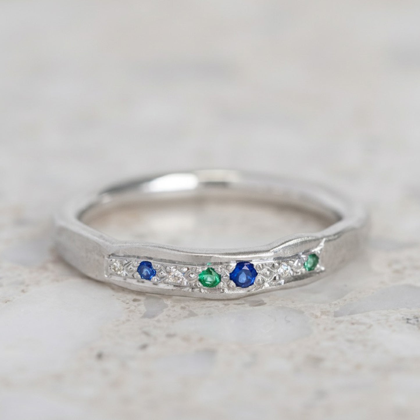 Shades Of Blue And Green Wonky Bar Ring