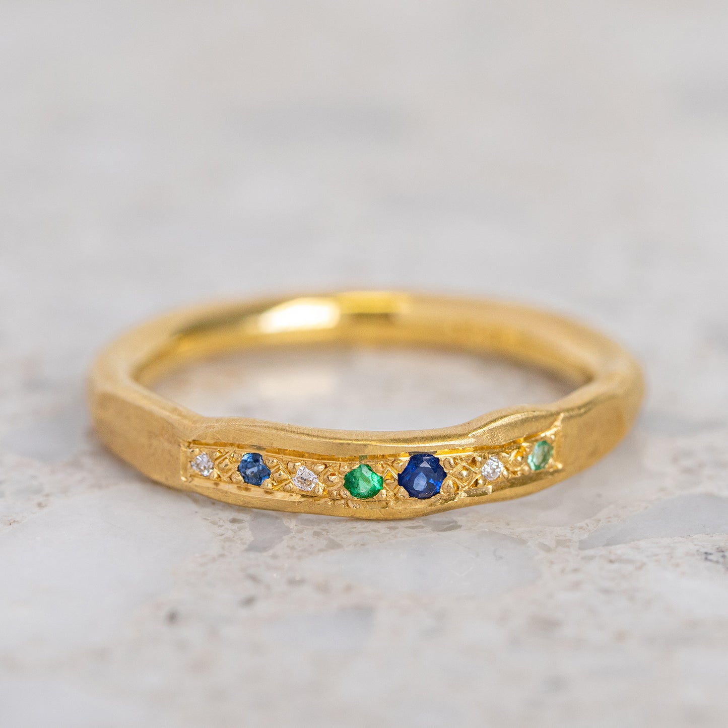 Shades Of Blue And Green Wonky Bar Ring