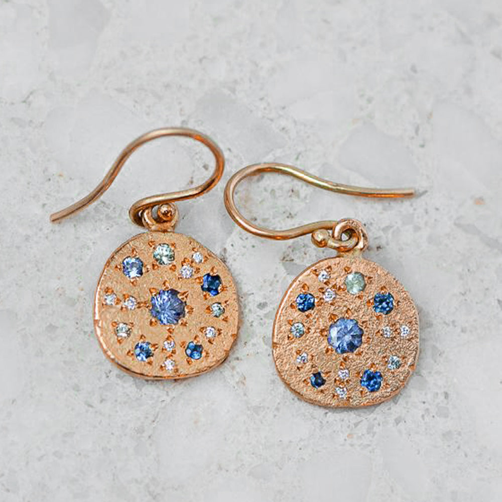 Shades of Blue Sapphire Constellation Pebble Earrings