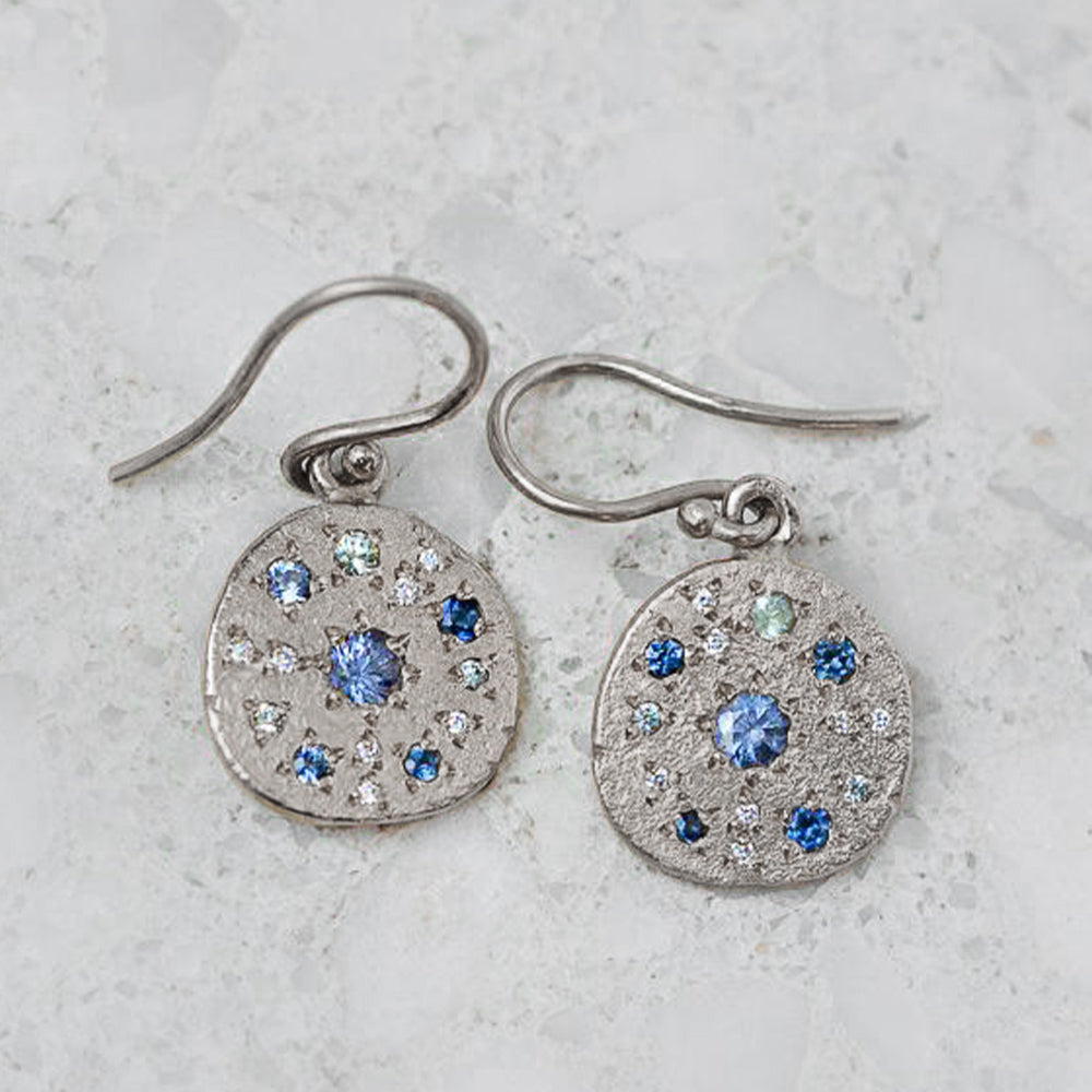 Shades of Blue Sapphire Constellation Pebble Earrings