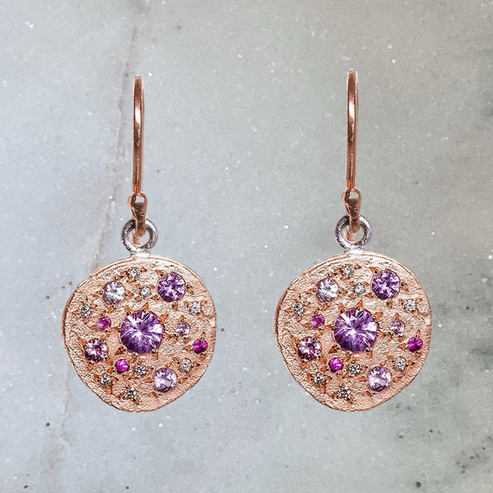 Shades of Pink Sapphire Constellation Pebble Earrings