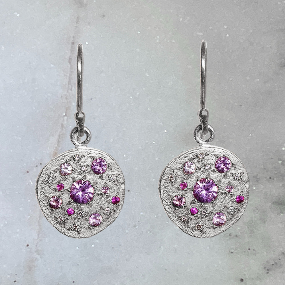 Shades of Pink Sapphire Constellation Pebble Earrings
