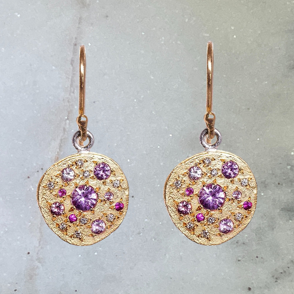 Shades of Pink Sapphire Constellation Pebble Earrings