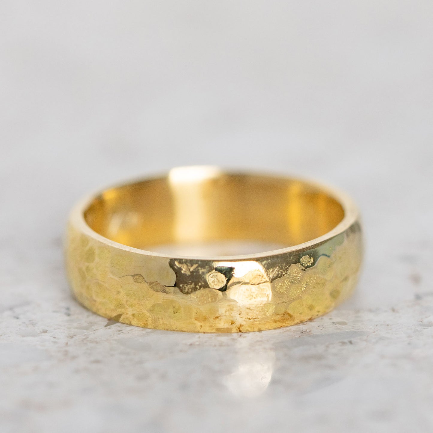 Hammered Band In 9ct Yellow Gold, Size M and a half (In Stock)