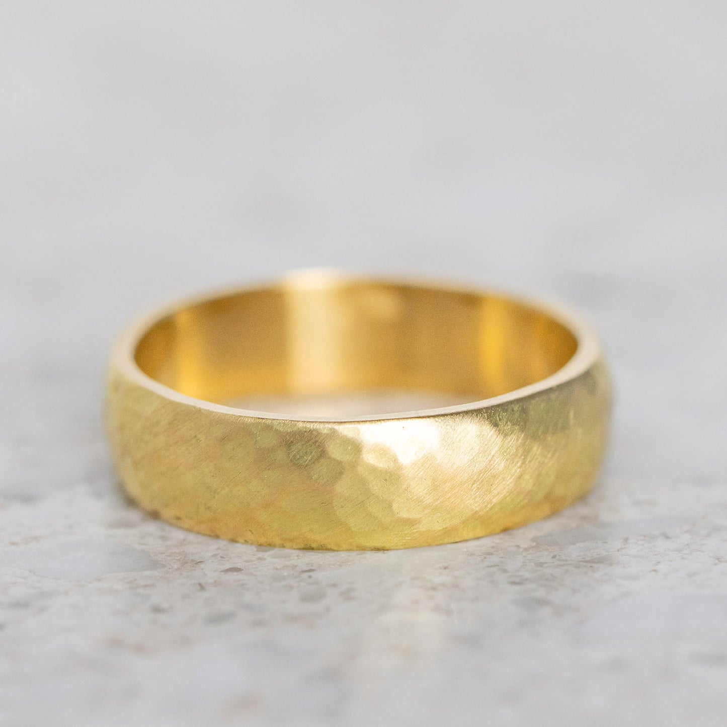 Hammered Band In 9ct Yellow Gold, Size M and a half (In Stock)