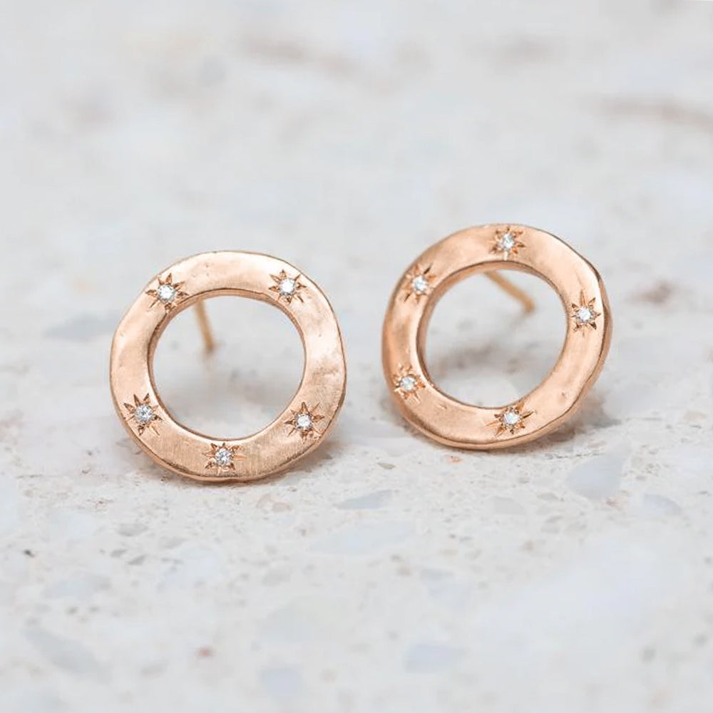 Small Diamond Open Pebble Earrings