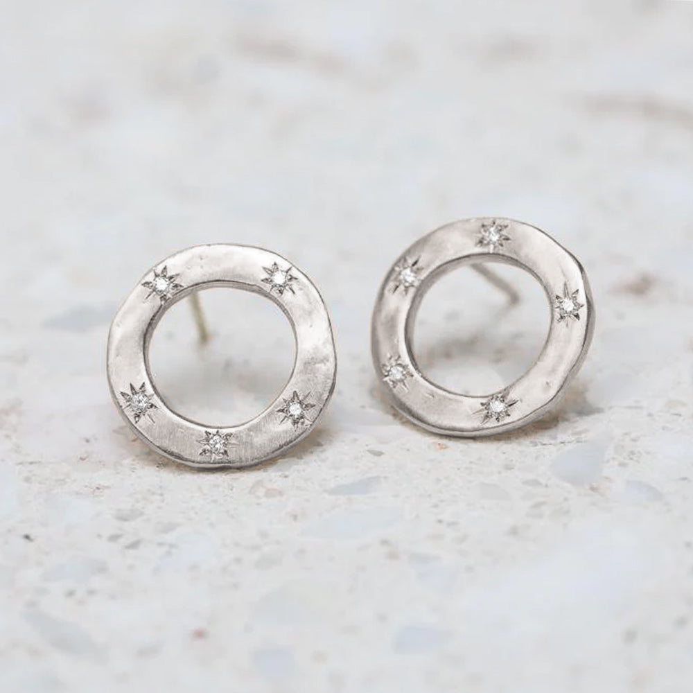 Small Diamond Open Pebble Earrings