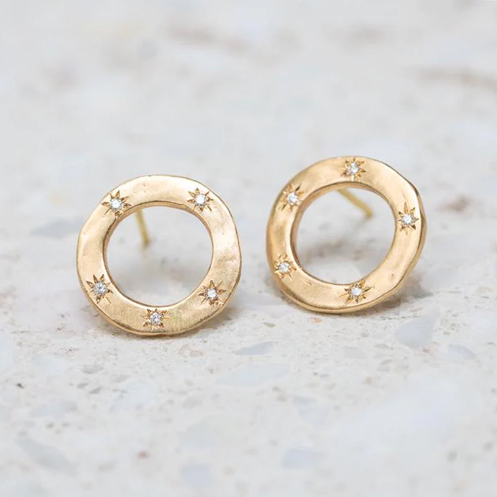 Small Diamond Open Pebble Earrings