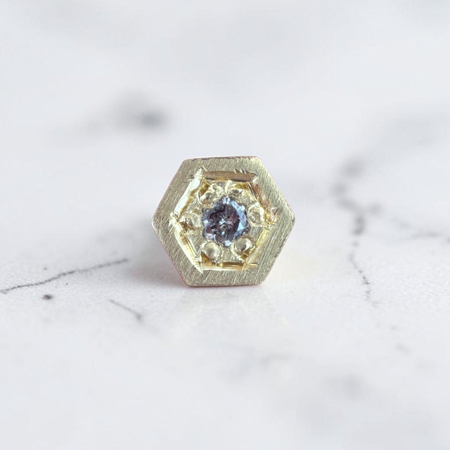 Salt And Pepper Diamond Hexagon Single Studs In 18ct Yellow Gold (In Stock)