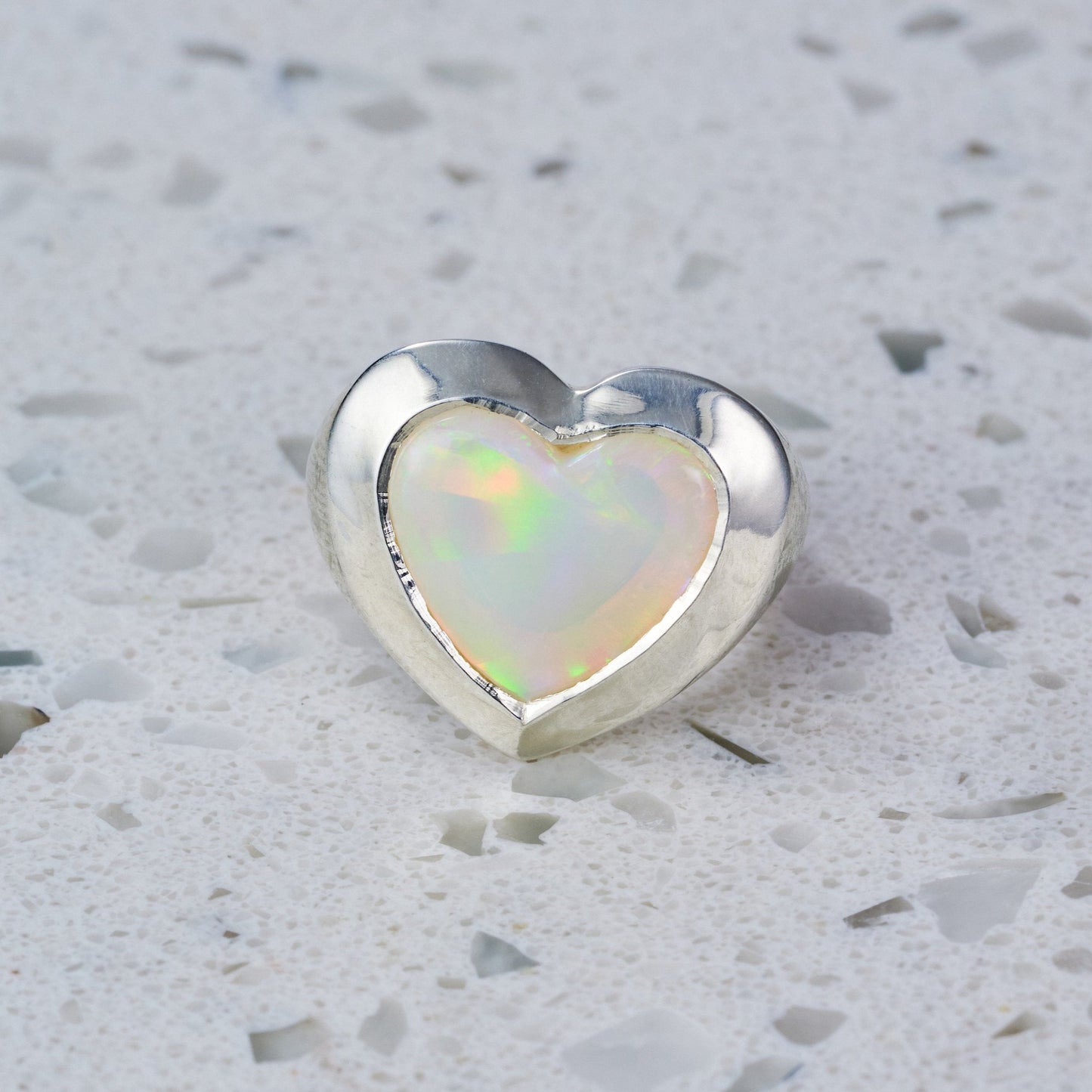 Crystal Opal Heart Opal Ring in Sterling Silver, Size K (In Stock)