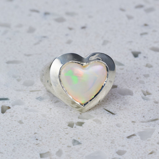 Load image into Gallery viewer, Big Heart Opal Ring in Sterling Silver, Size K (In Stock)
