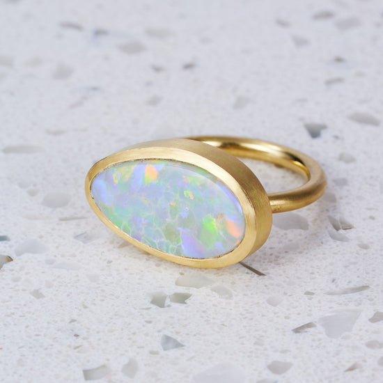 One-off Mackeral Opal Ring in 18ct Yellow Gold, Size R (In Stock)