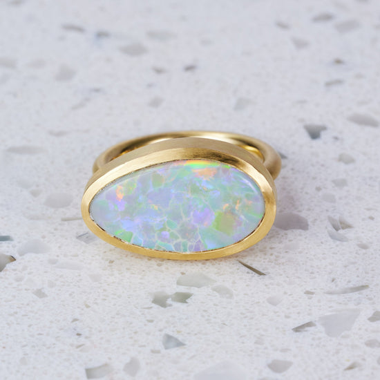 One-off Mackeral Opal Ring in 18ct Yellow Gold, Size R (In Stock)