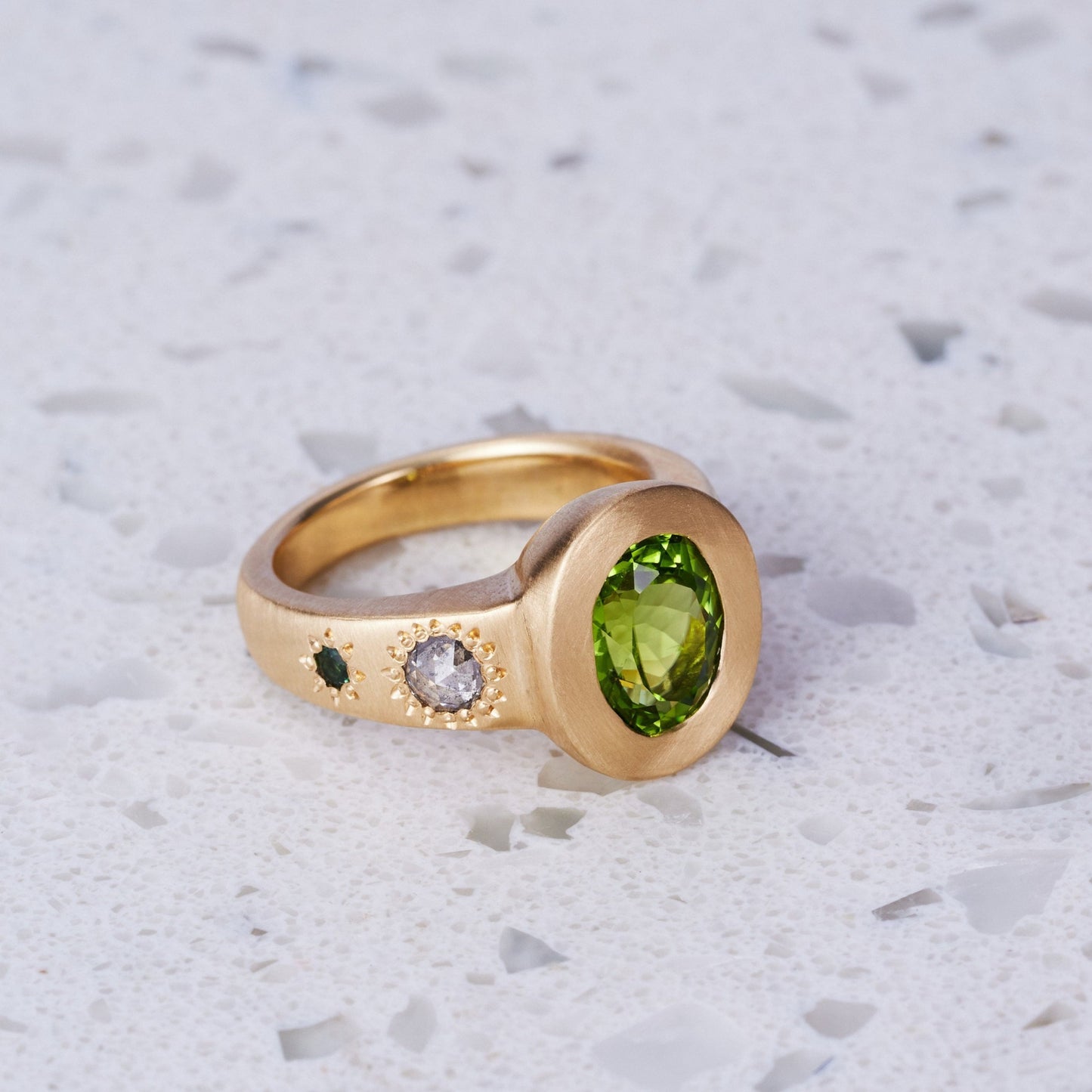 Peridot Sun Punch Ring in 14ct Yellow Gold, Size K (In Stock)